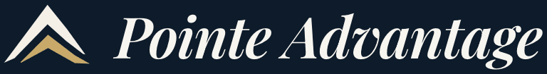 Pointe Advantage logo: the peak mark and the italic wordmark on navy